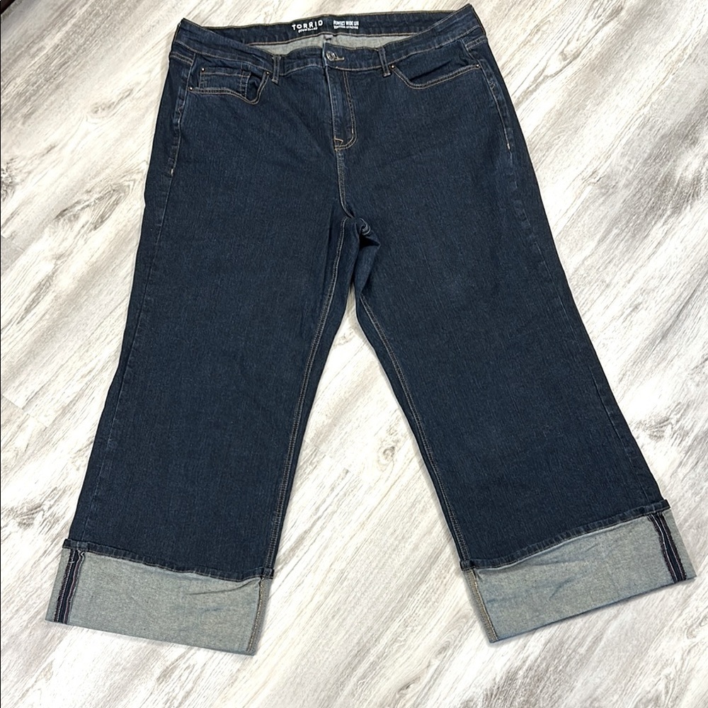 Torrid Perfect Wide-Leg Vintage Stretch Denim Cuffed Dark Blue Trouser Jeans 20S